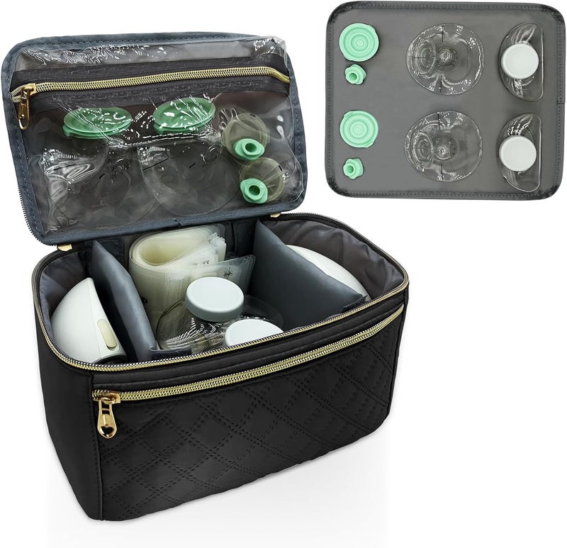 MELINON Wearable Breast Pump Bag for Elvie and Medela Pumps - Compact, Travel-Friendly Pump carrying case with Waterproof Mat - Ideal for Working Moms (Black) - Image 1